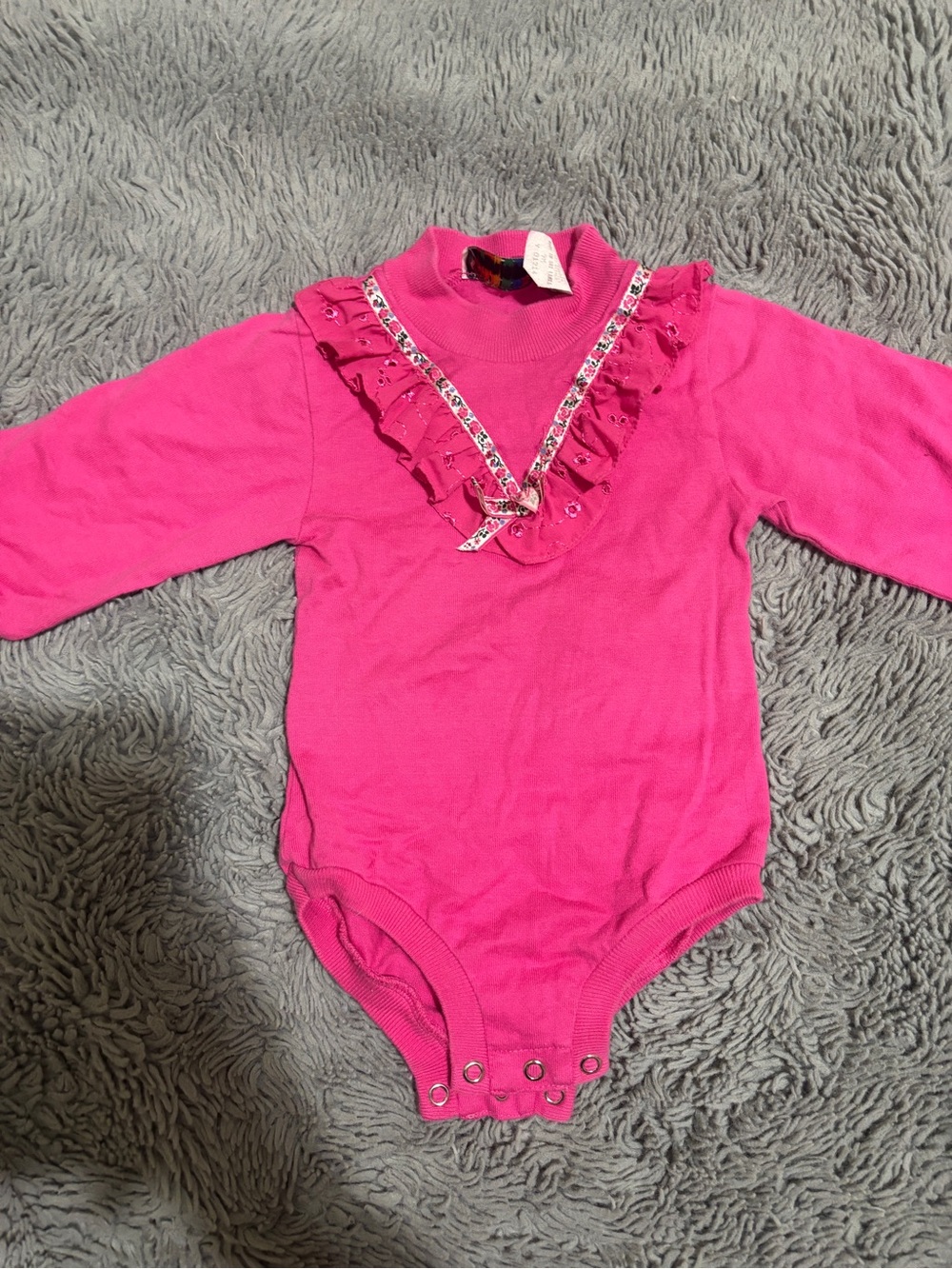 Vintage Jet Set Bright Pink Ruffle-Trim Long Sleeve Baby Bodysuit